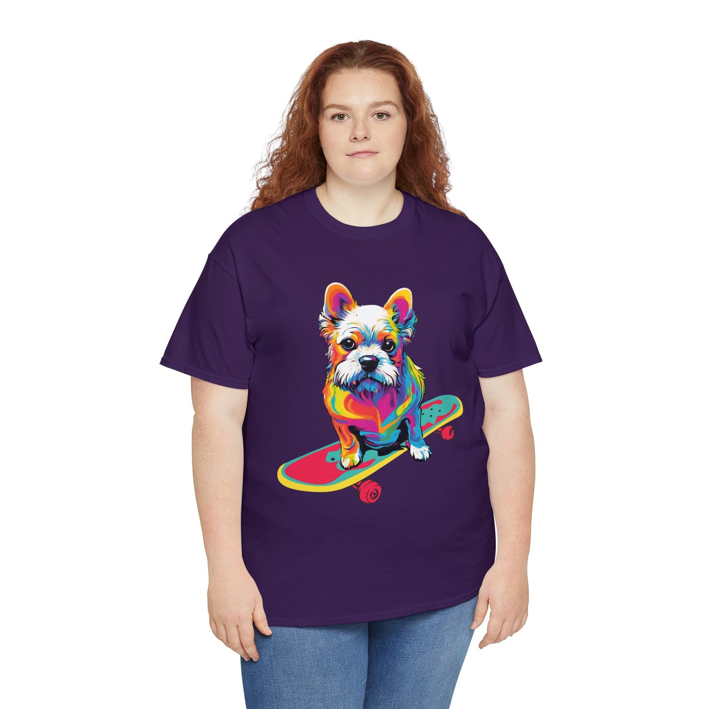 Paws on Wheels Pop Art Skateboarding Dog Tee Unisex Heavy Cotton Graphic Tee Kawaii Friends
