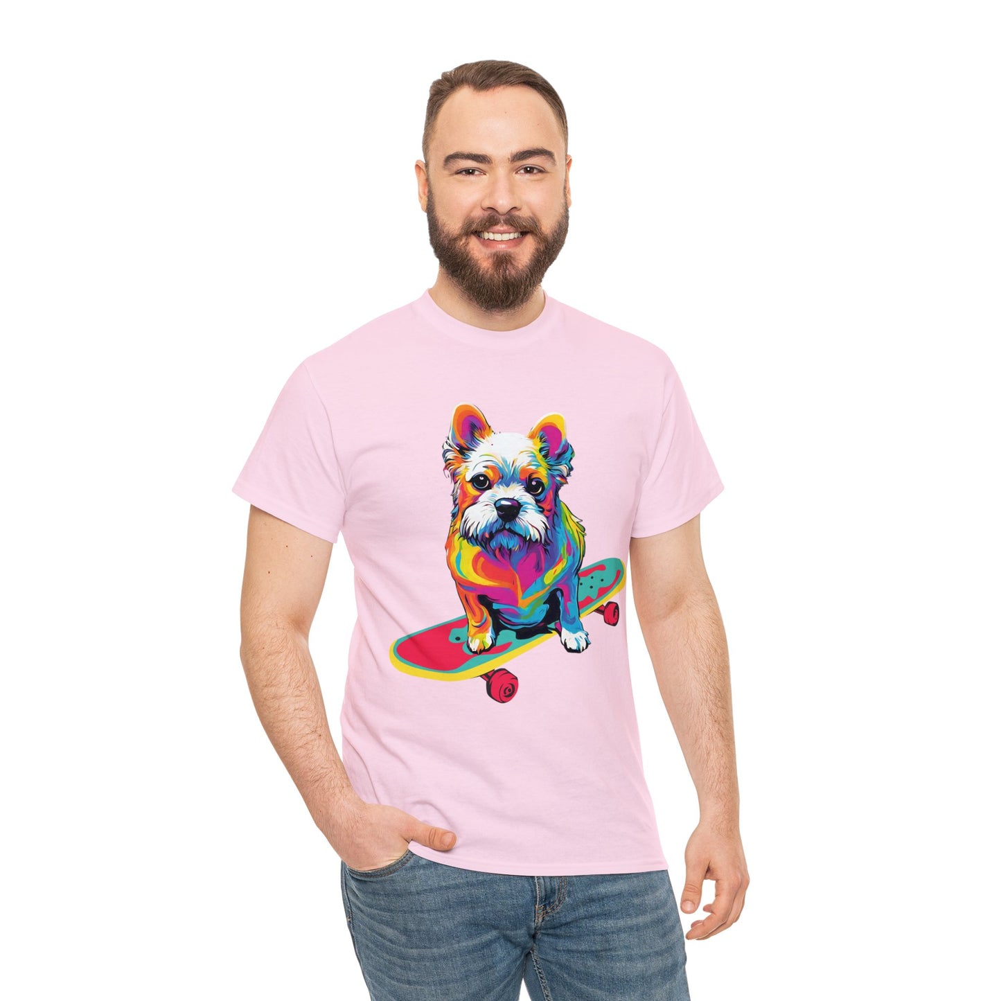 Paws on Wheels Pop Art Skateboarding Dog Tee Unisex Heavy Cotton Graphic Tee Kawaii Friends