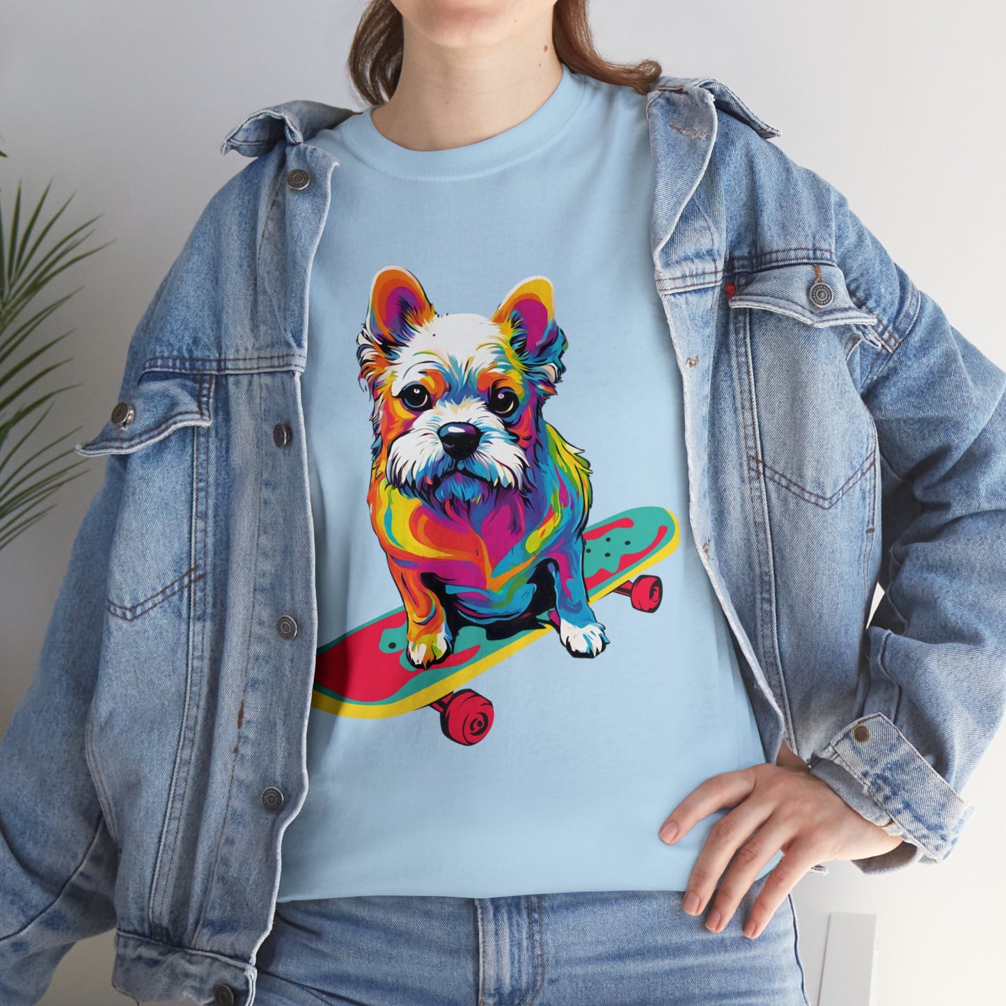 Paws on Wheels Pop Art Skateboarding Dog Tee Unisex Heavy Cotton Graphic Tee Kawaii Friends