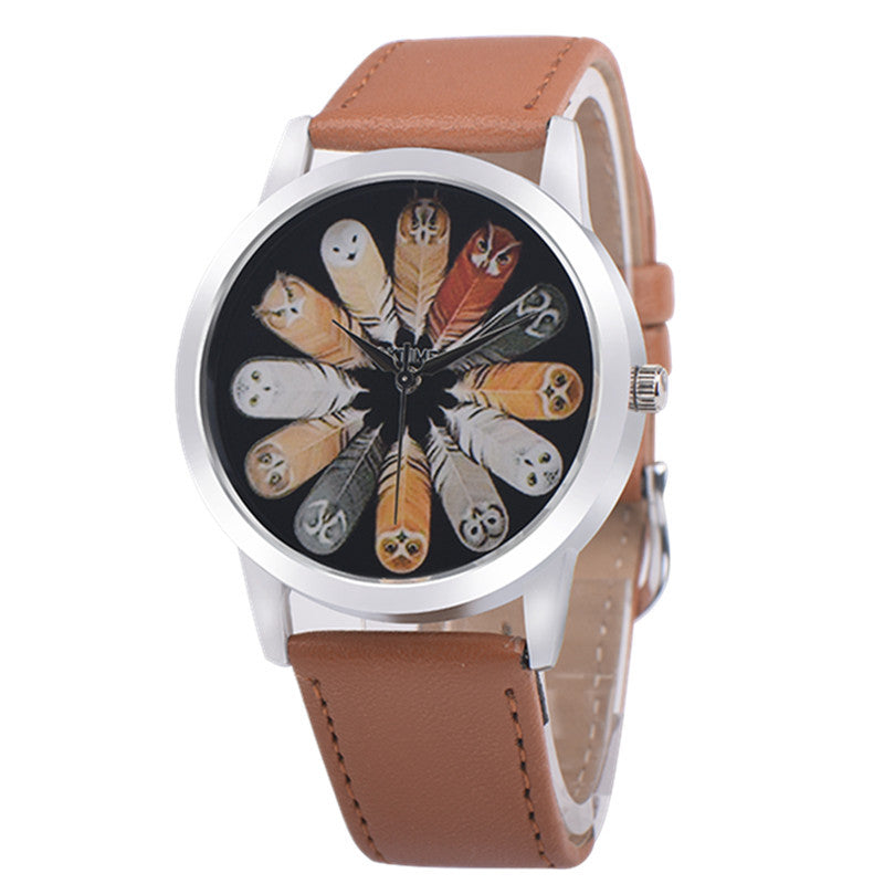 Kawaii Owl Feather Mujer Reloj Cuarzo Moda