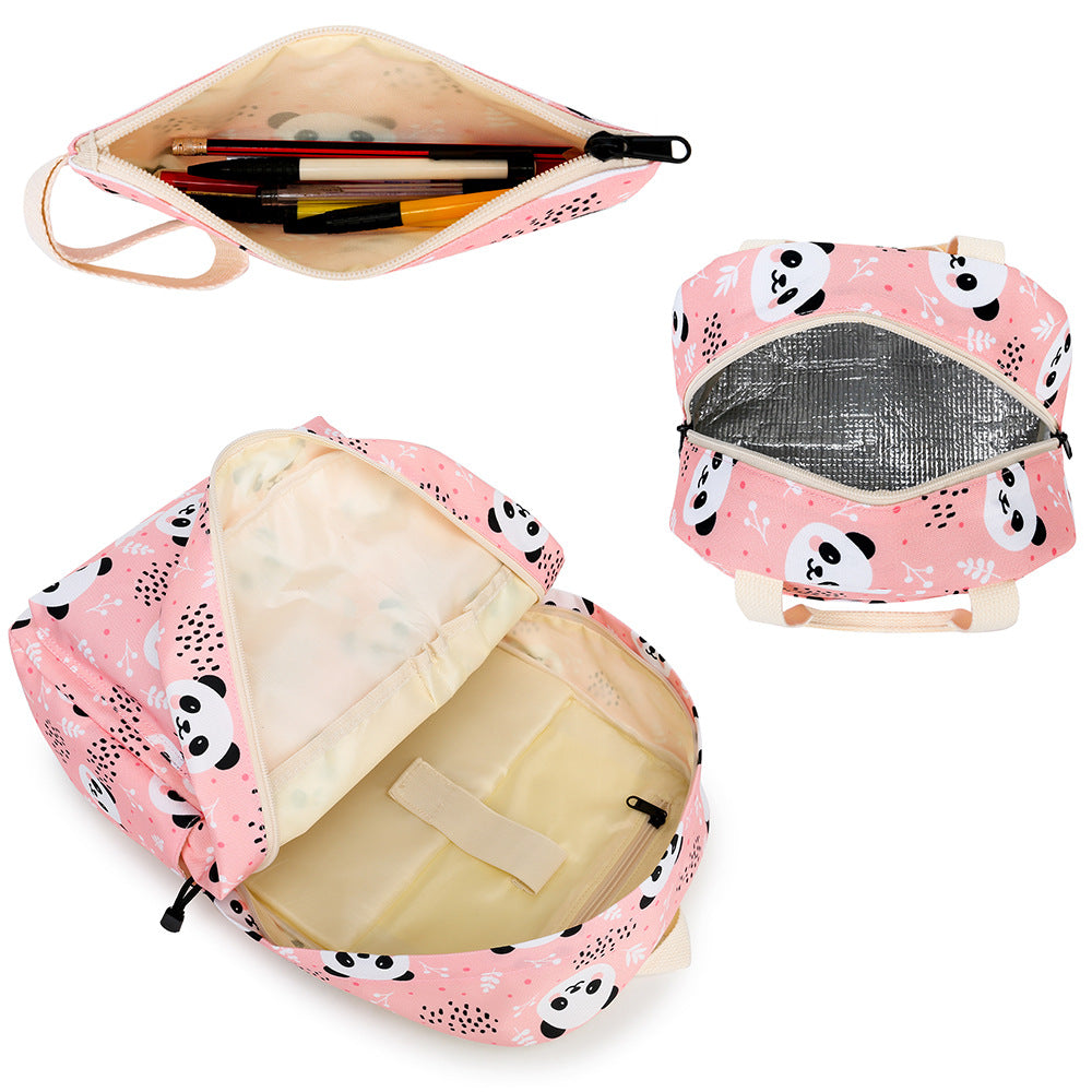 Kawaii Panda Conjunto de tres piezas Linda mochila Almuerzo Bolsa Bolígrafo Escuela