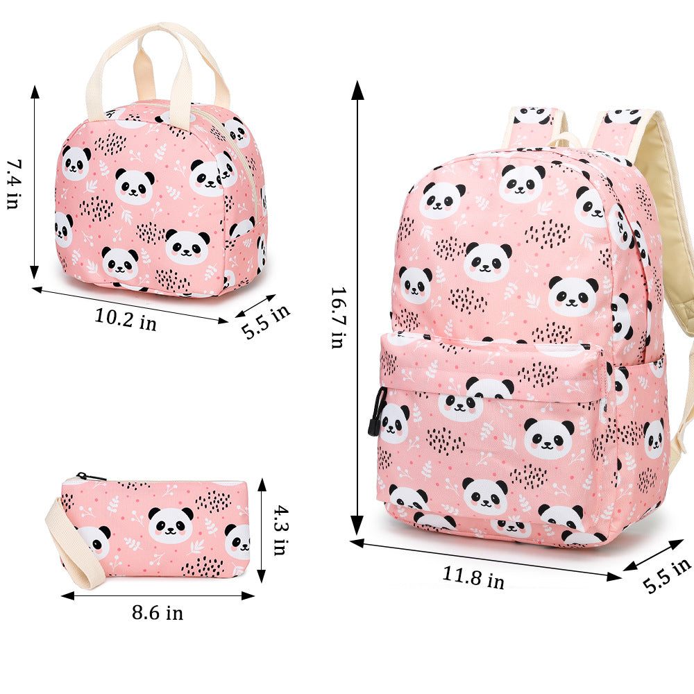 Kawaii Panda Conjunto de tres piezas Linda mochila Almuerzo Bolsa Bolígrafo Escuela