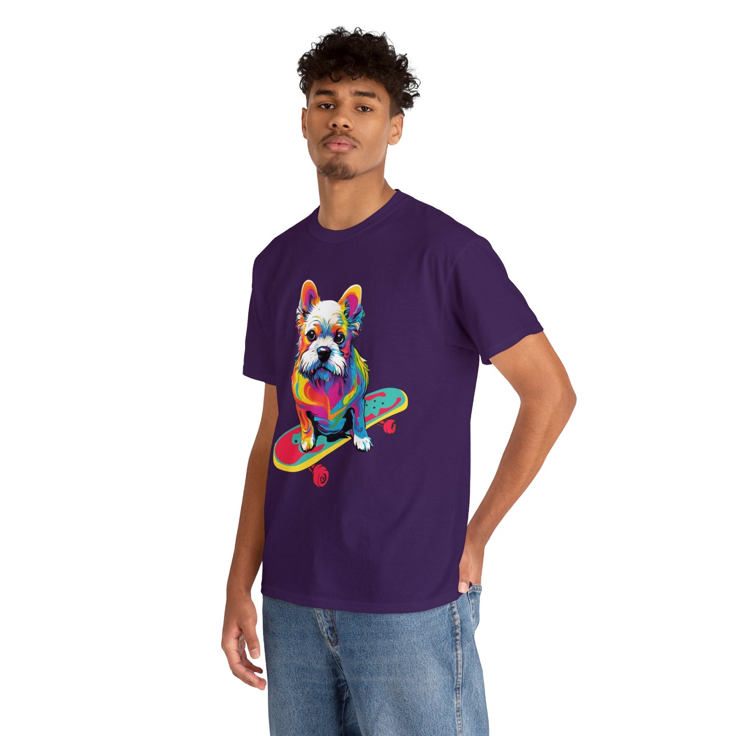 Paws on Wheels Pop Art Skateboarding Dog Tee Unisex Heavy Cotton Graphic Tee Kawaii Friends