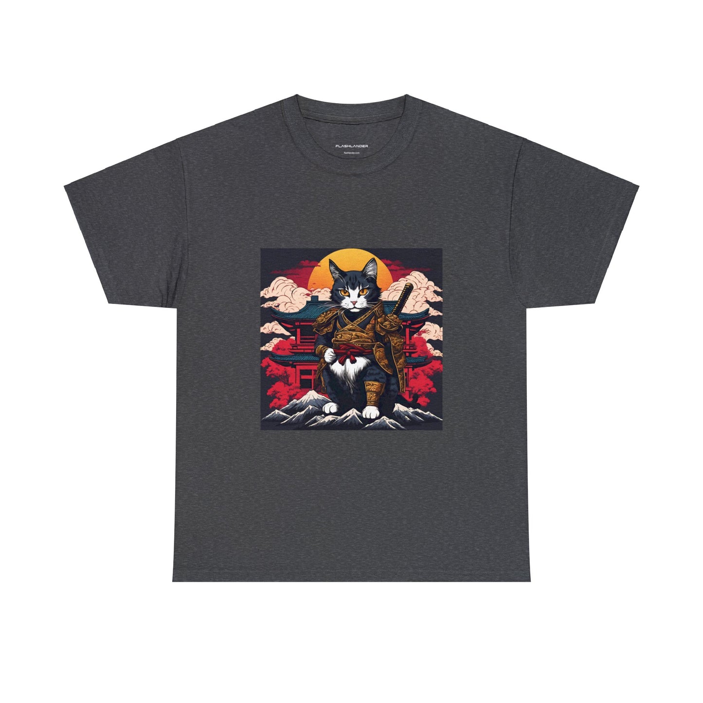 Samurai Cat Cartoon Anime Unisex Heavy Cotton Graphic Tee Kawaii Friends
