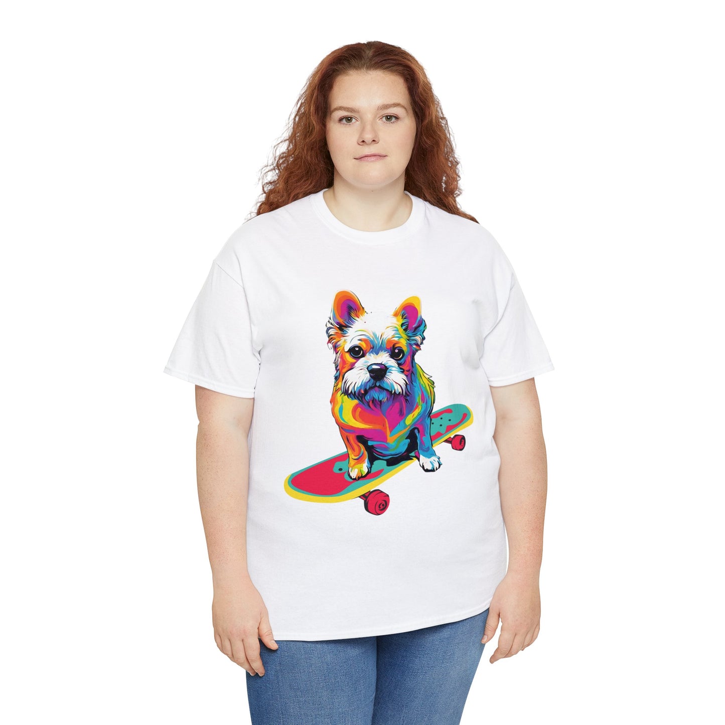 Paws on Wheels Pop Art Skateboarding Dog Tee Unisex Heavy Cotton Graphic Tee Kawaii Friends