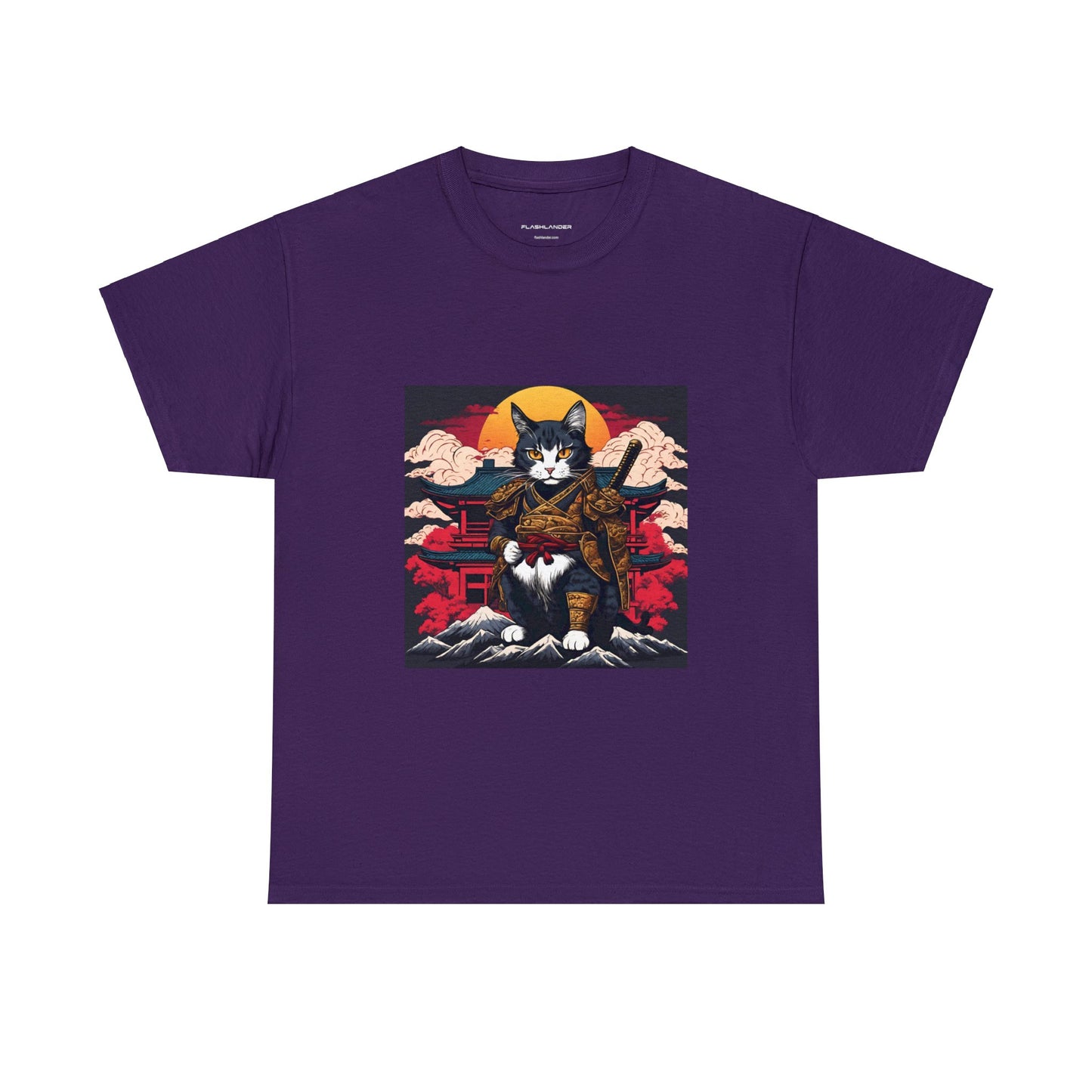 Samurai Cat Cartoon Anime Unisex Heavy Cotton Graphic Tee Kawaii Friends