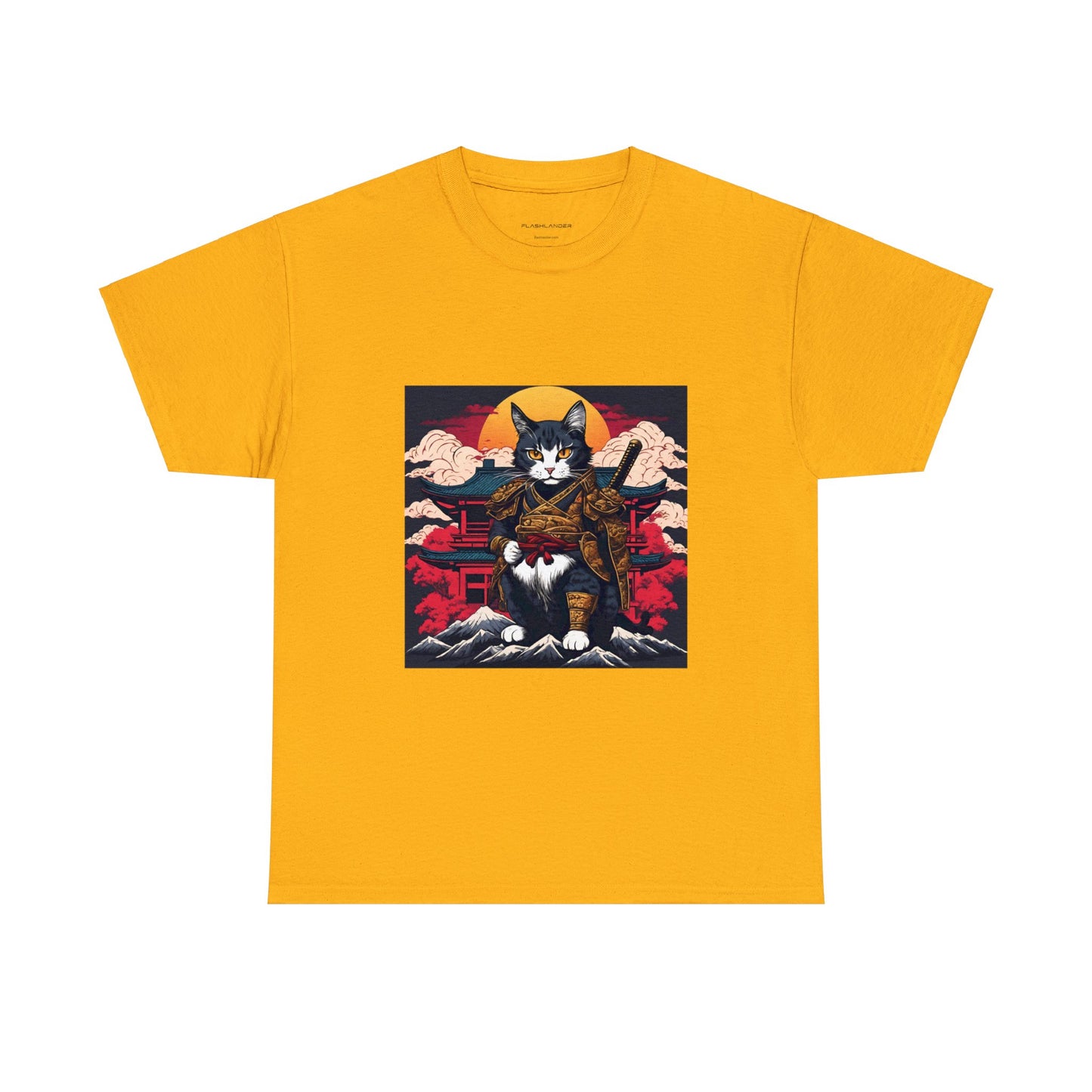 Samurai Cat Cartoon Anime Unisex Heavy Cotton Graphic Tee Kawaii Friends