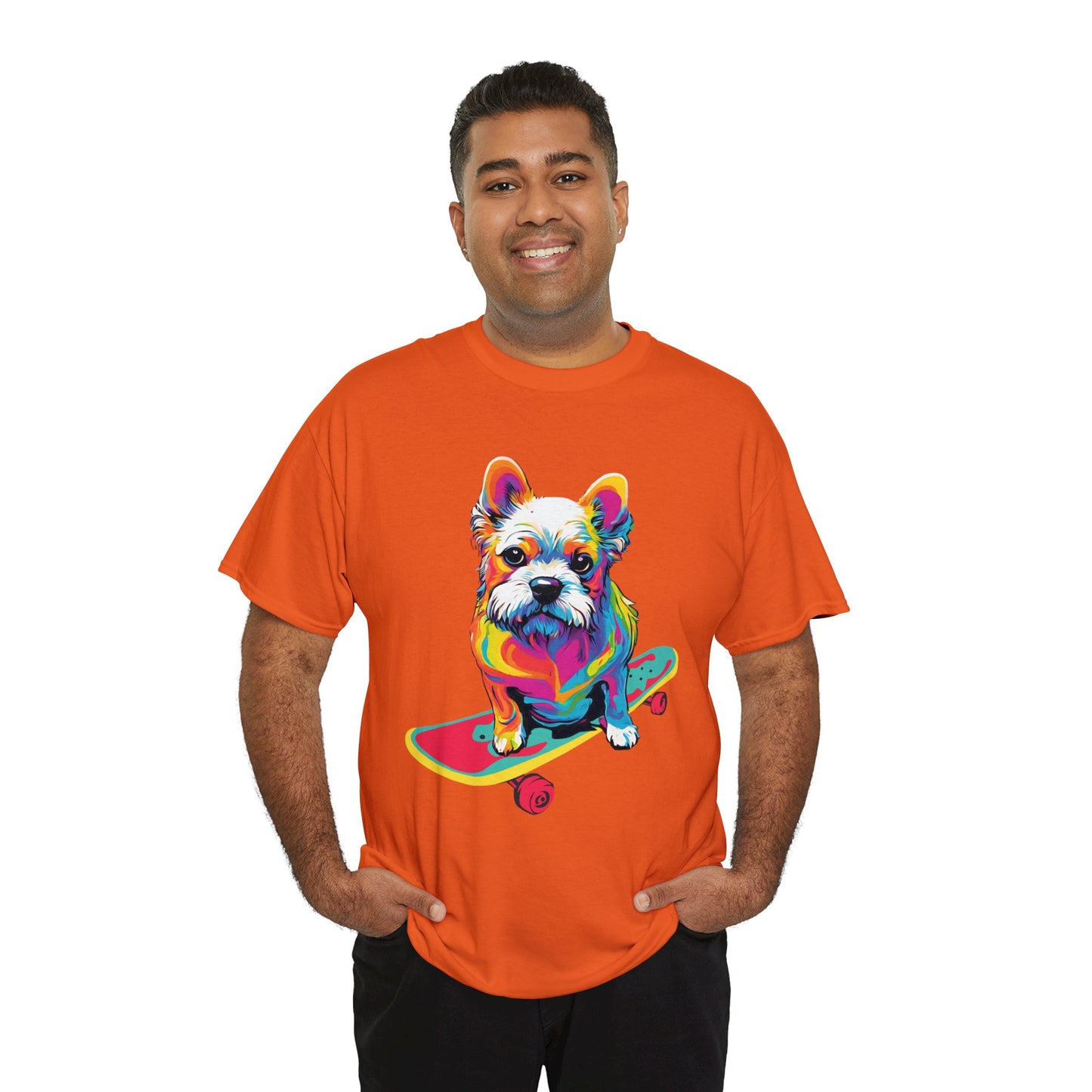 Paws on Wheels Pop Art Skateboarding Dog Tee Unisex Heavy Cotton Graphic Tee Kawaii Friends