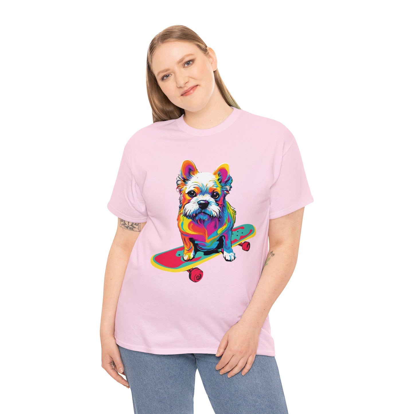 Paws on Wheels Pop Art Skateboarding Dog Tee Unisex Heavy Cotton Graphic Tee Kawaii Friends