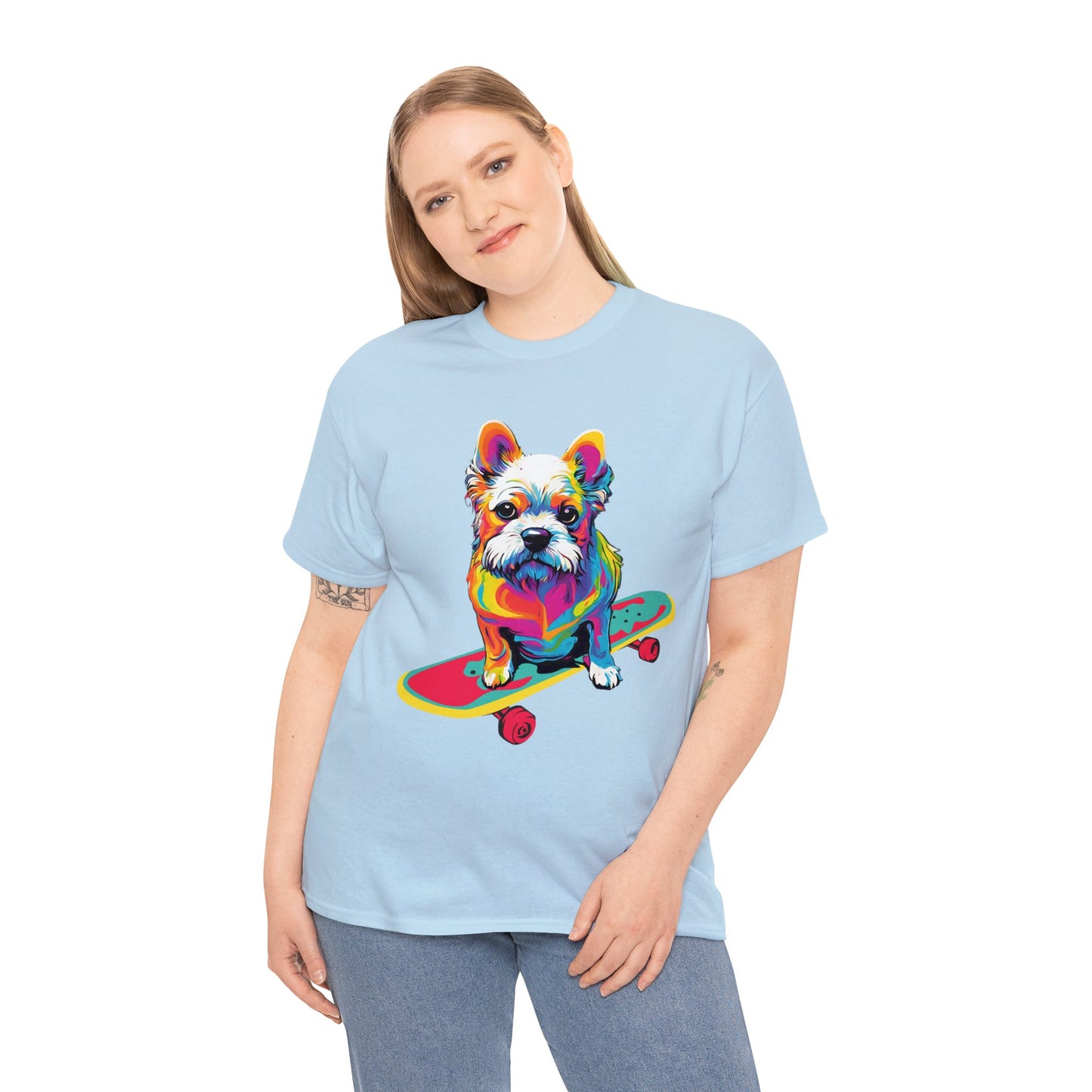 Paws on Wheels Pop Art Skateboarding Dog Tee Unisex Heavy Cotton Graphic Tee Kawaii Friends