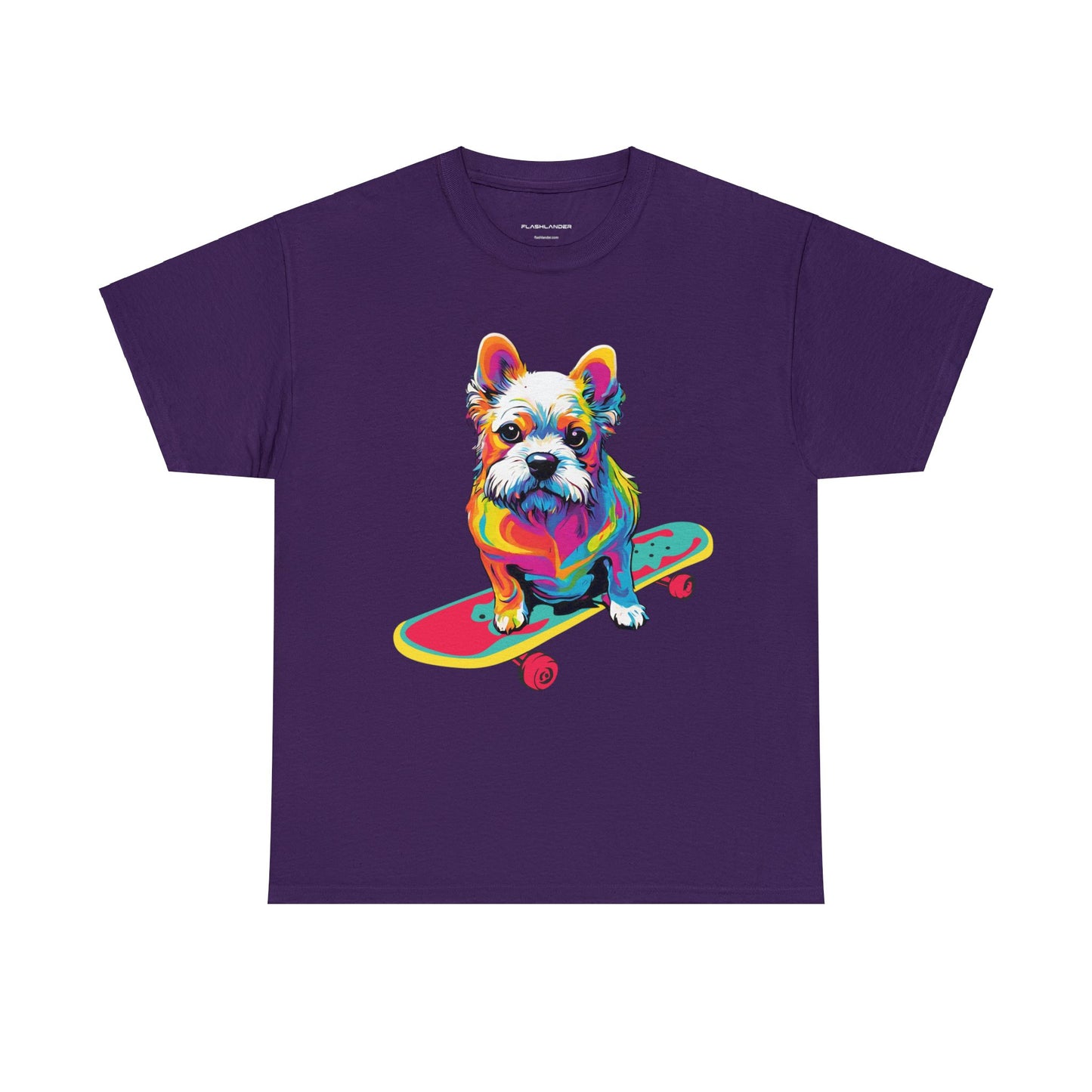 Paws on Wheels Pop Art Skateboarding Dog Tee Unisex Heavy Cotton Graphic Tee Kawaii Friends