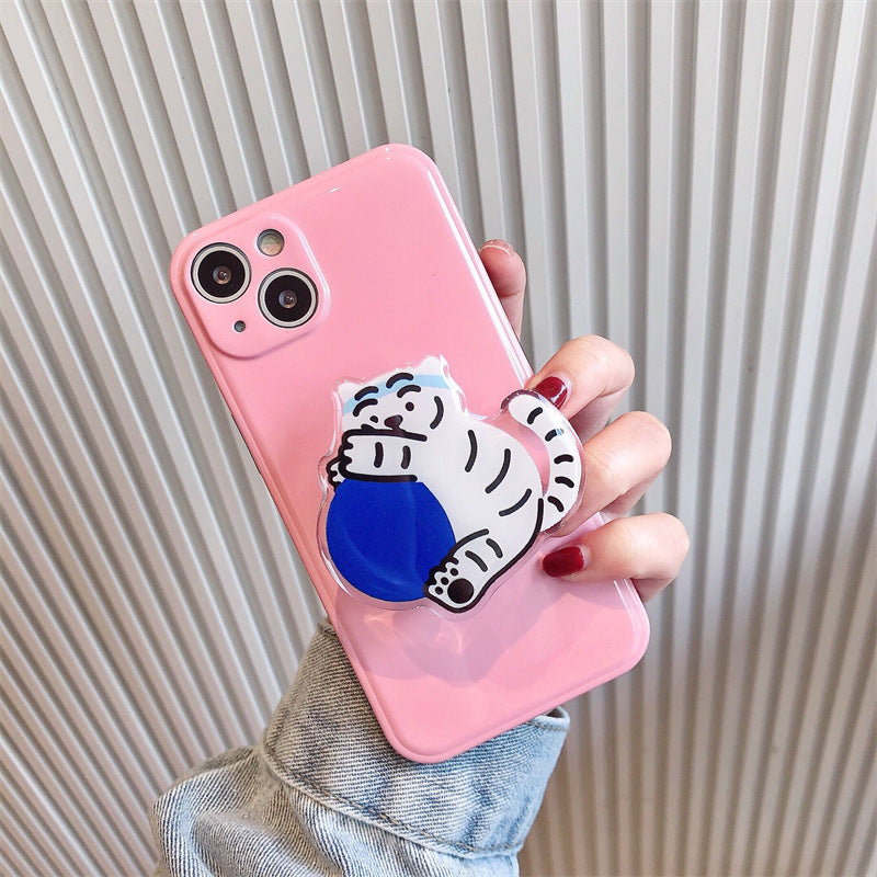 Kawaii White Tiger Stand Solid Color Silicone Cute Phone Case