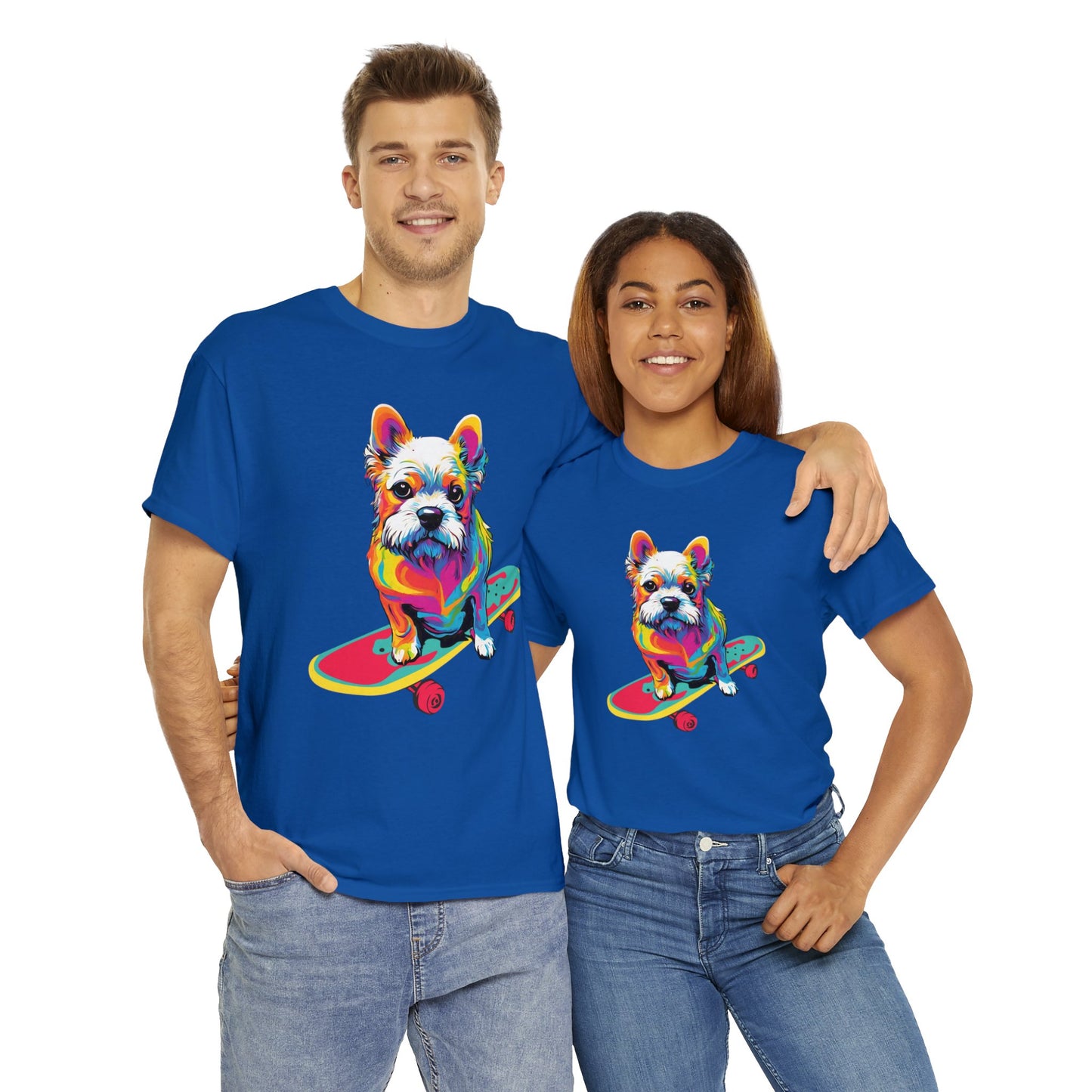 Paws on Wheels Pop Art Skateboarding Dog Tee Unisex Heavy Cotton Graphic Tee Kawaii Friends
