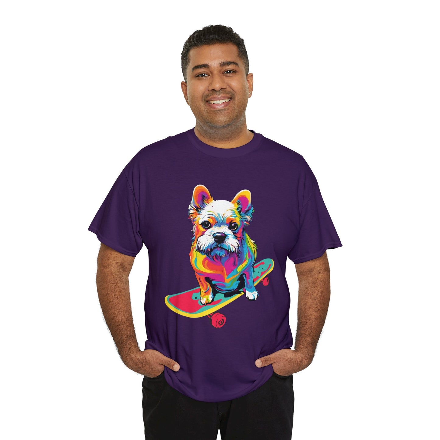 Paws on Wheels Pop Art Skateboarding Dog Tee Unisex Heavy Cotton Graphic Tee Kawaii Friends