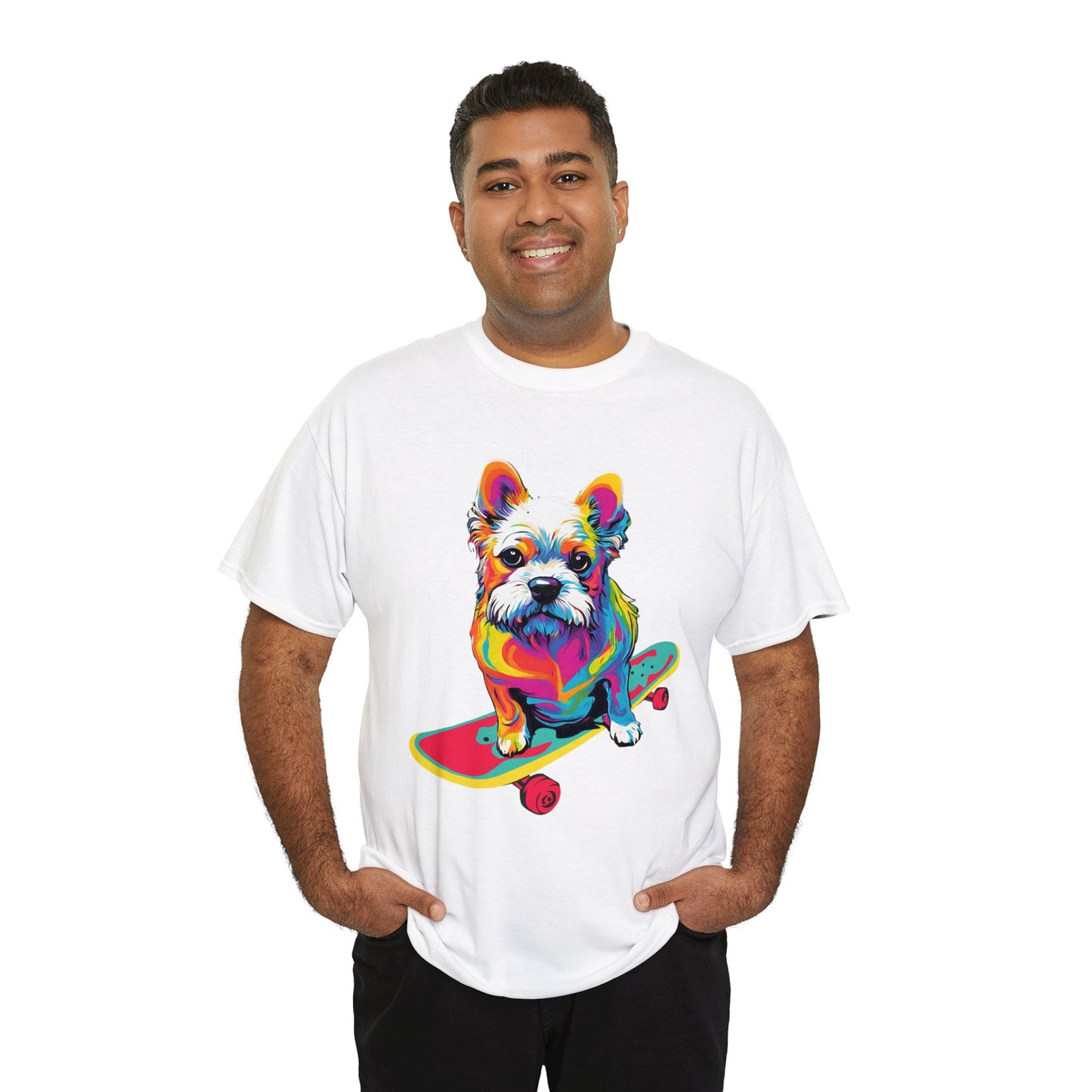 Paws on Wheels Pop Art Skateboarding Dog Tee Unisex Heavy Cotton Graphic Tee Kawaii Friends