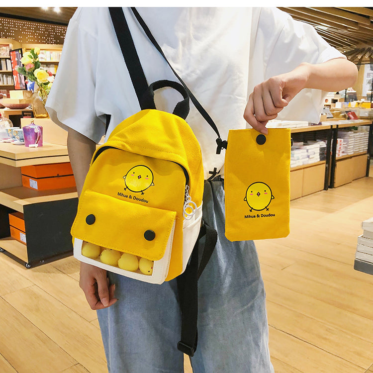Mochila de anime de dibujos animados de pollos Kawaii Diseño de lona lindo Harajuku