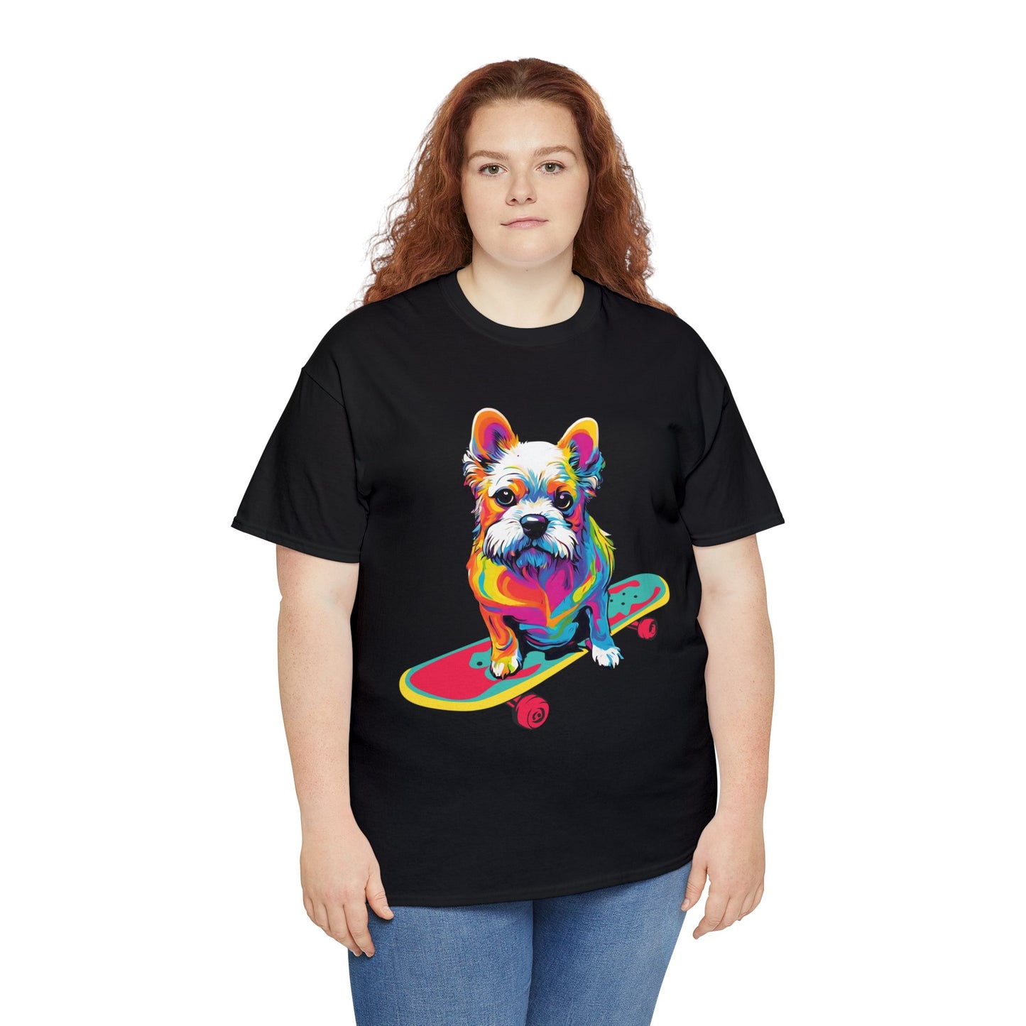Paws on Wheels Pop Art Skateboarding Dog Tee Unisex Heavy Cotton Graphic Tee Kawaii Friends