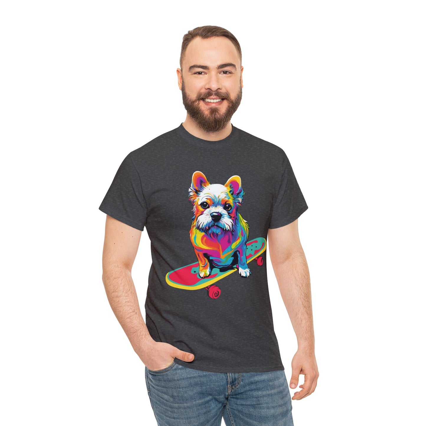 Paws on Wheels Pop Art Skateboarding Dog Tee Unisex Heavy Cotton Graphic Tee Kawaii Friends