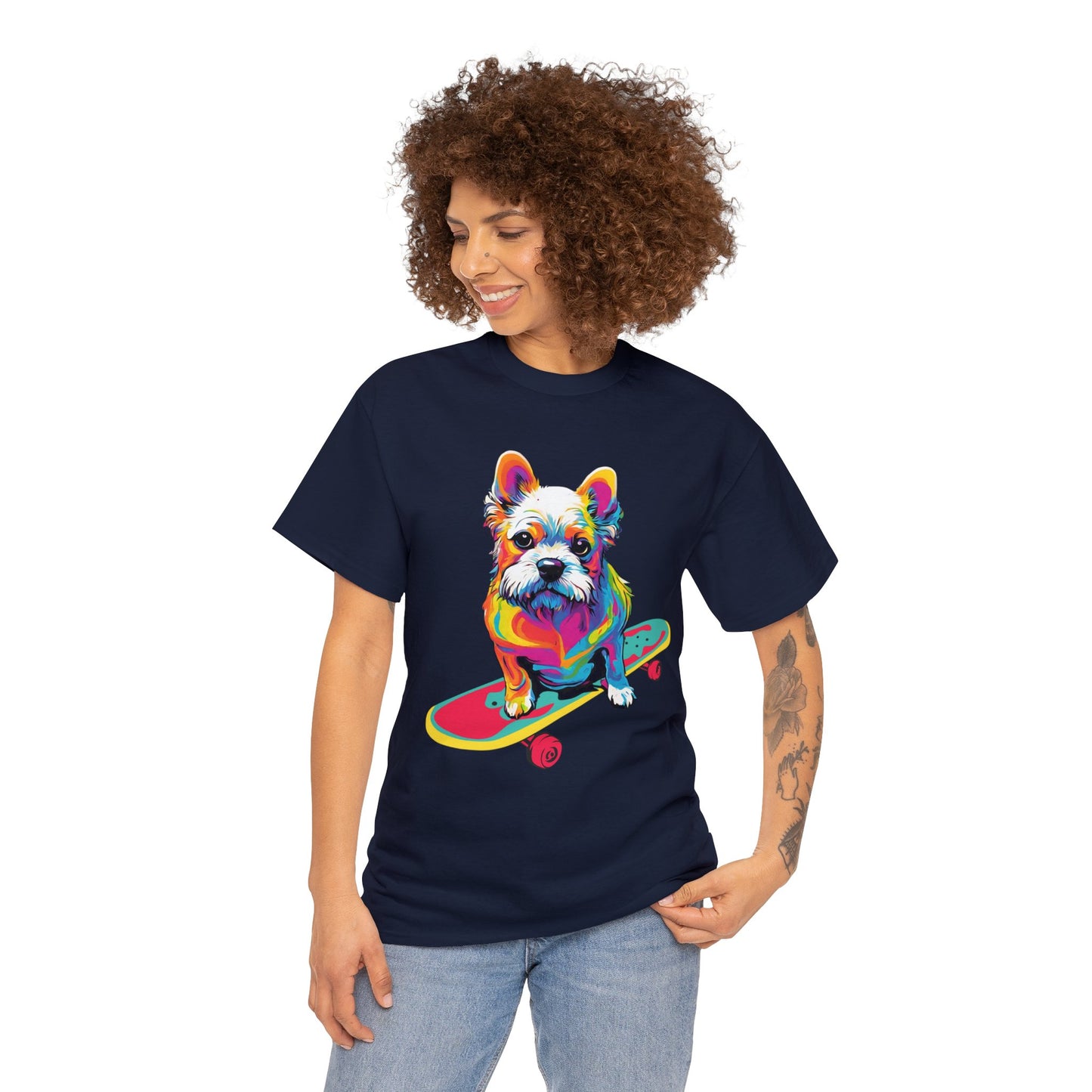 Paws on Wheels Pop Art Skateboarding Dog Tee Unisex Heavy Cotton Graphic Tee Kawaii Friends