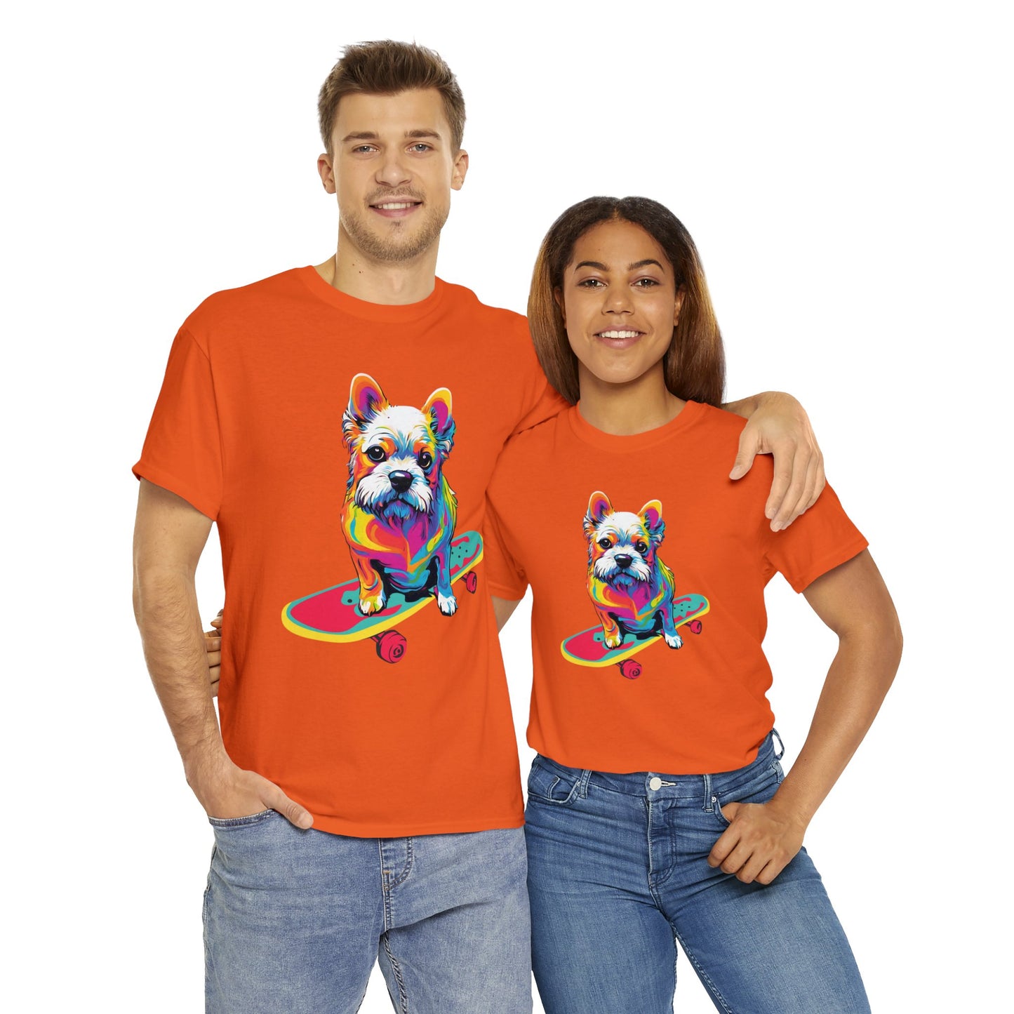 Paws on Wheels Pop Art Skateboarding Dog Tee Unisex Heavy Cotton Graphic Tee Kawaii Friends