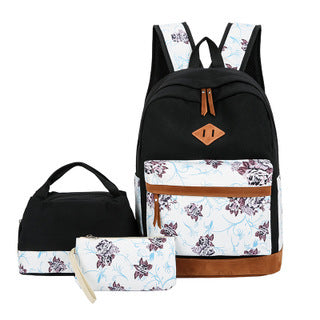 Sac à dos de style japonais Kawaii avec ensemble d'épaules florales Sac à dos mignon, sac à lunch et sac à stylos