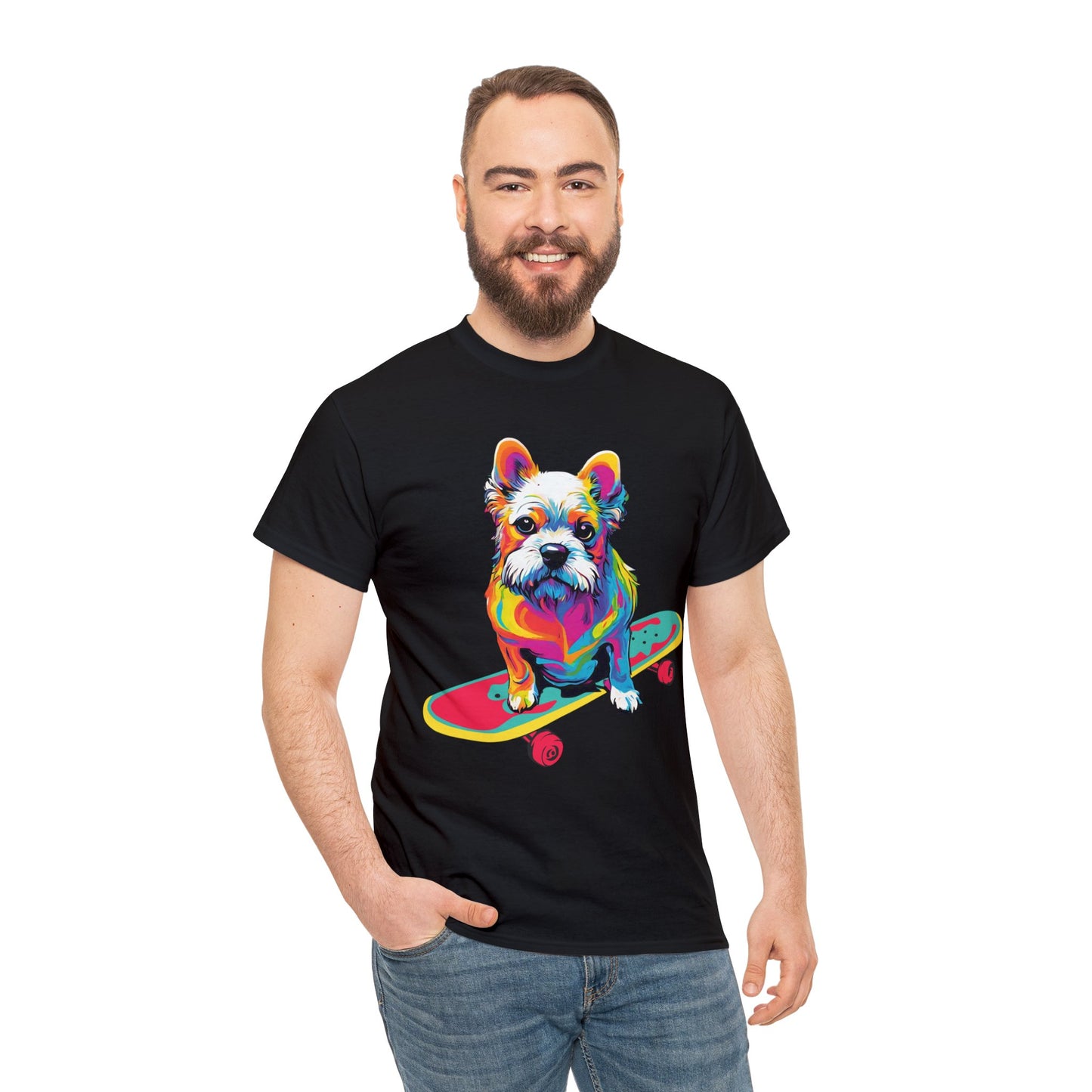 Paws on Wheels Pop Art Skateboarding Dog Tee Unisex Heavy Cotton Graphic Tee Kawaii Friends