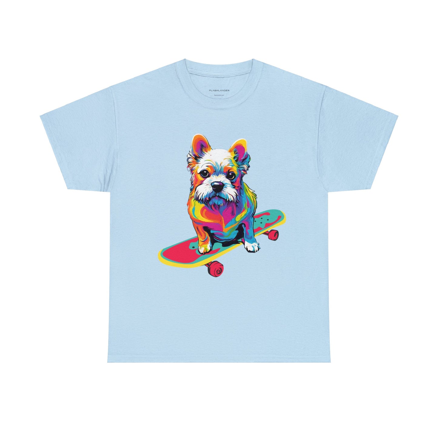 Paws on Wheels Pop Art Skateboarding Dog Tee Unisex Heavy Cotton Graphic Tee Kawaii Friends