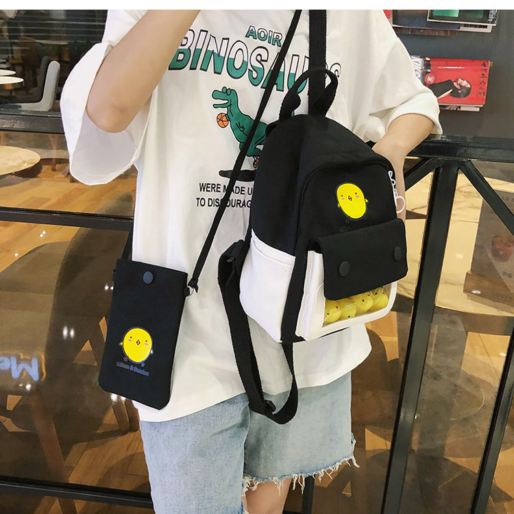Mochila de anime de dibujos animados de pollos Kawaii Diseño de lona lindo Harajuku
