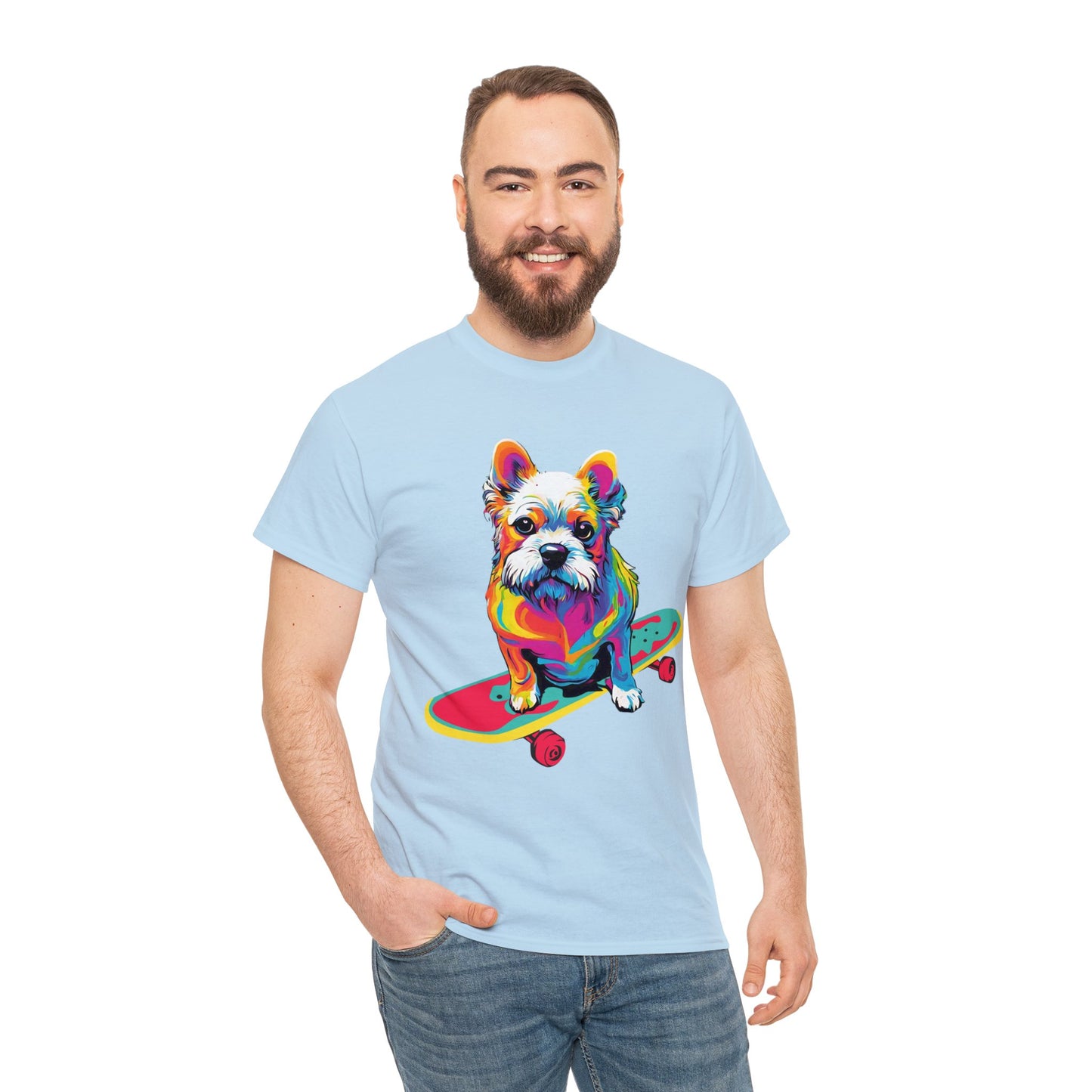 Paws on Wheels Pop Art Skateboarding Dog Tee Unisex Heavy Cotton Graphic Tee Kawaii Friends