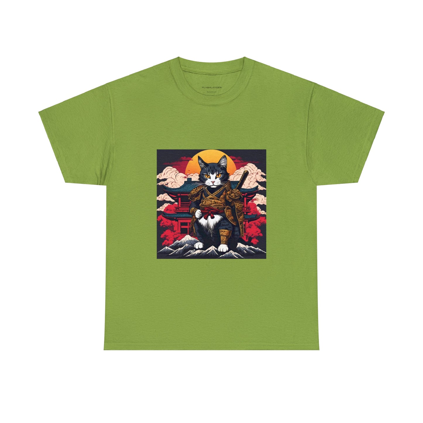 Samurai Cat Cartoon Anime Unisex Heavy Cotton Graphic Tee Kawaii Friends