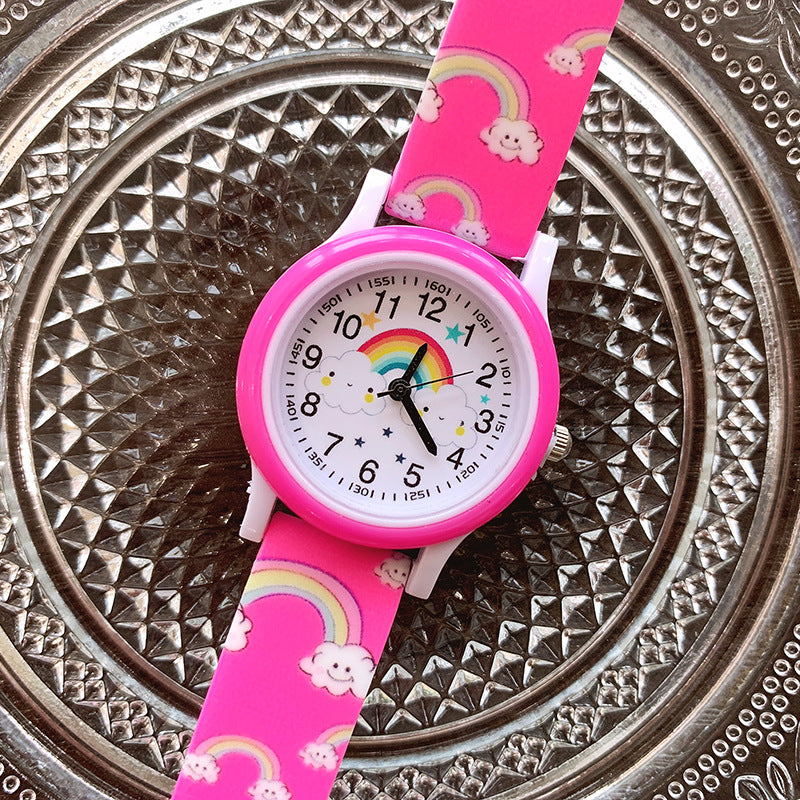 Nuevo reloj de cuarzo de dibujos animados lindo Rainbow Cloud