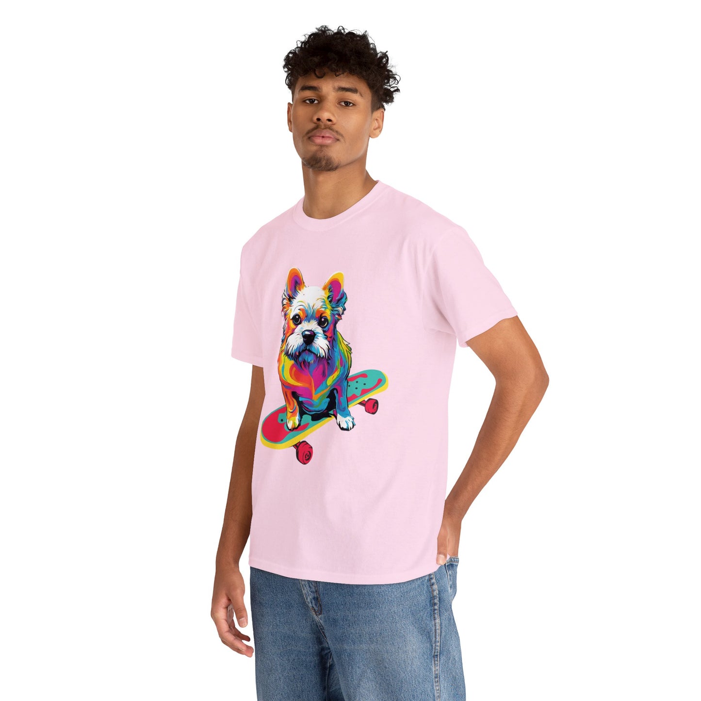 Paws on Wheels Pop Art Skateboarding Dog Tee Unisex Heavy Cotton Graphic Tee Kawaii Friends