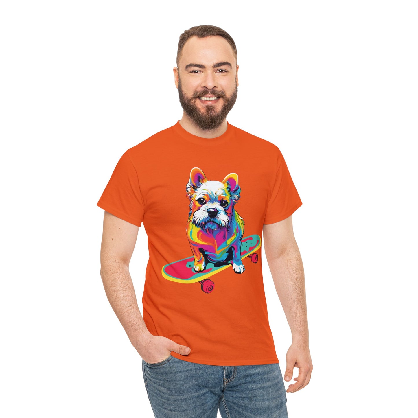 Paws on Wheels Pop Art Skateboarding Dog Tee Unisex Heavy Cotton Graphic Tee Kawaii Friends