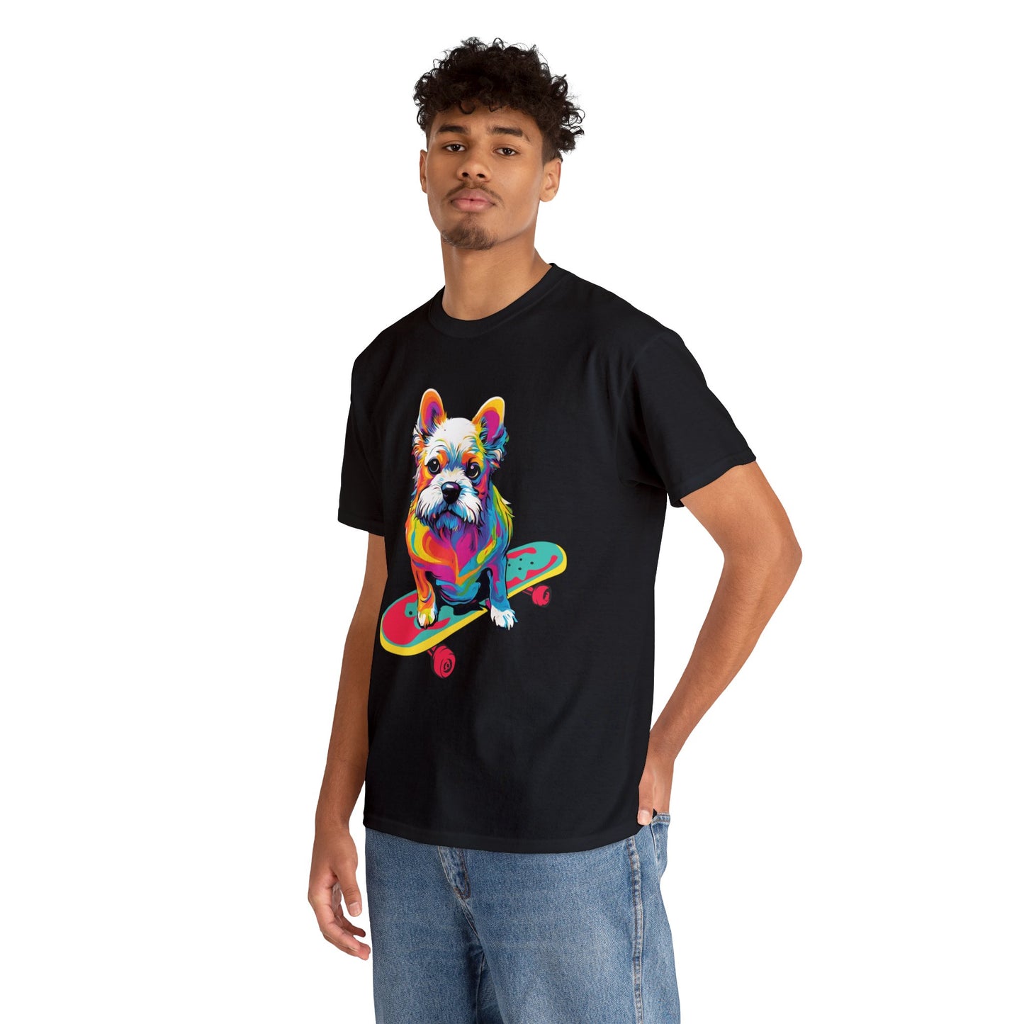 Paws on Wheels Pop Art Skateboarding Dog Tee Unisex Heavy Cotton Graphic Tee Kawaii Friends