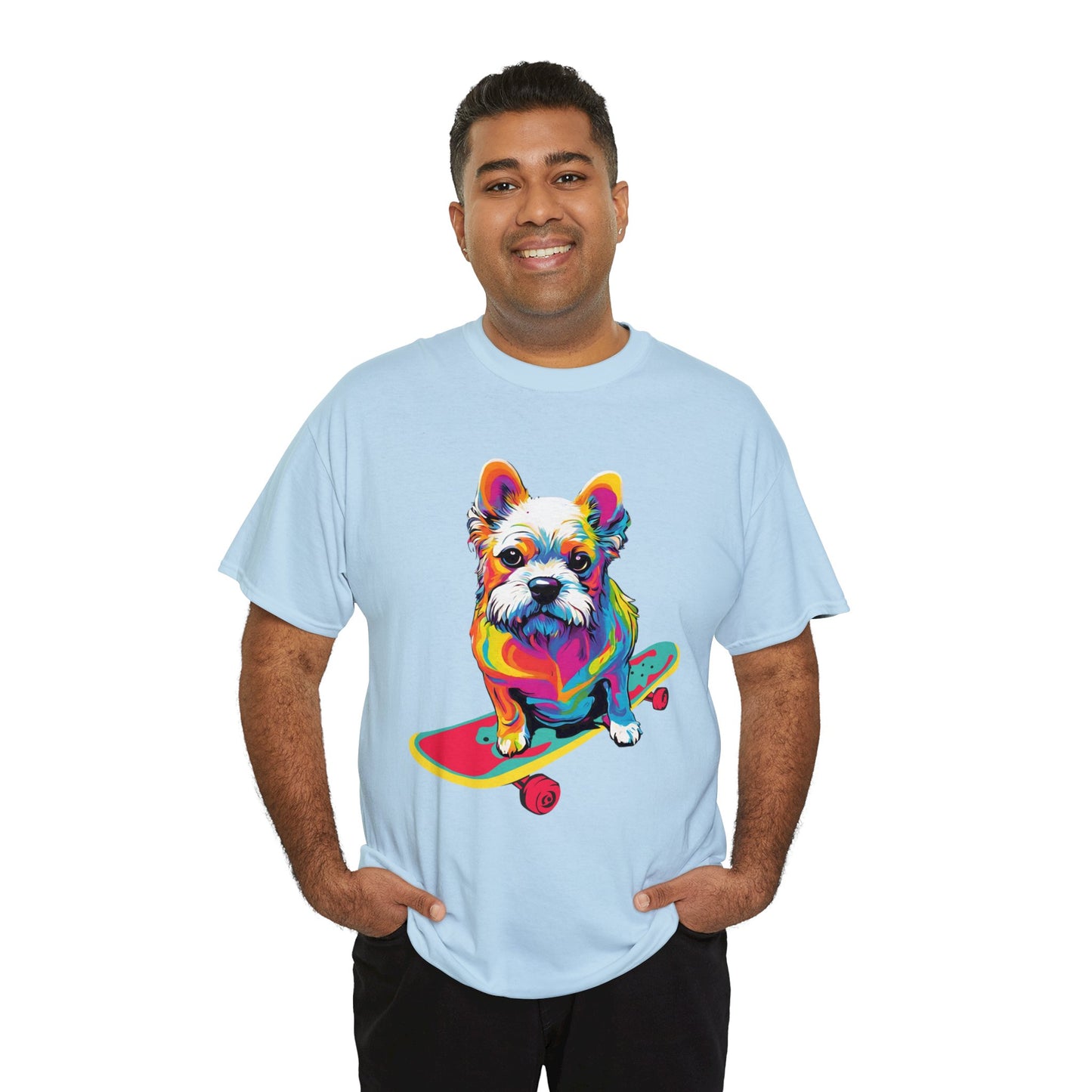 Paws on Wheels Pop Art Skateboarding Dog Tee Unisex Heavy Cotton Graphic Tee Kawaii Friends