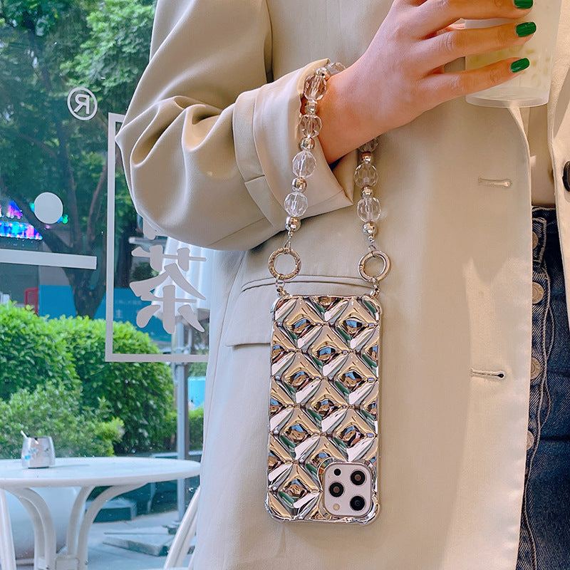 Kawaii Mobile Phone Silicone Case with chain to hang Ins Cold Wind Electroplating