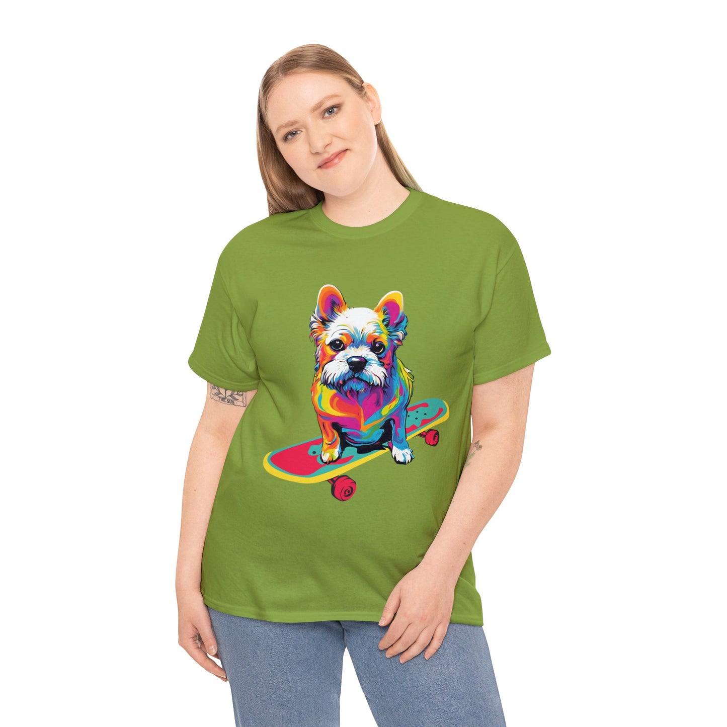 Paws on Wheels Pop Art Skateboarding Dog Tee Unisex Heavy Cotton Graphic Tee Kawaii Friends