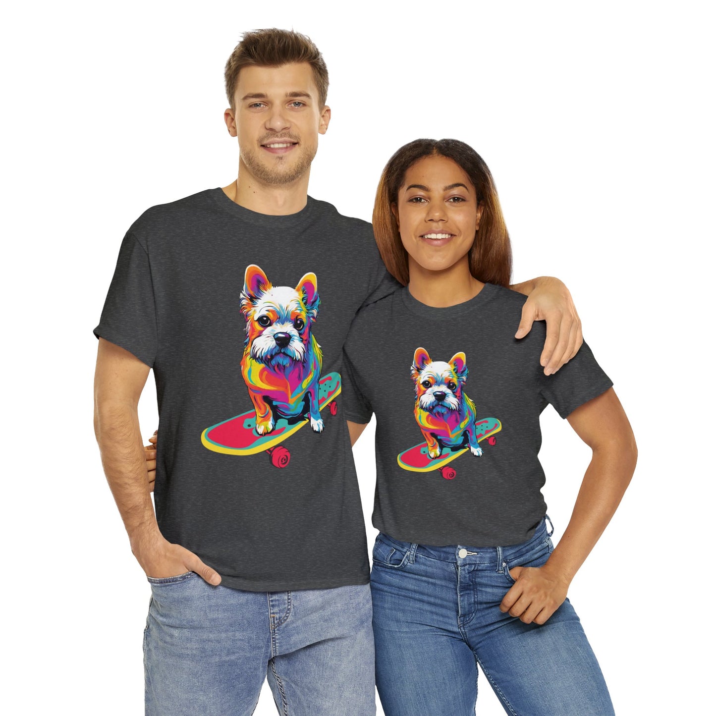 Paws on Wheels Pop Art Skateboarding Dog Tee Unisex Heavy Cotton Graphic Tee Kawaii Friends
