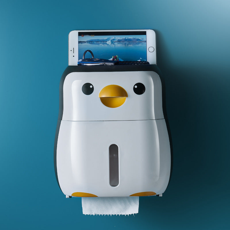 Rollo de tubo de papel impermeable sin perforaciones de animales Kawaii con caja de almacenamiento, caja de papel creativa con lindo pingüino, oso y perro