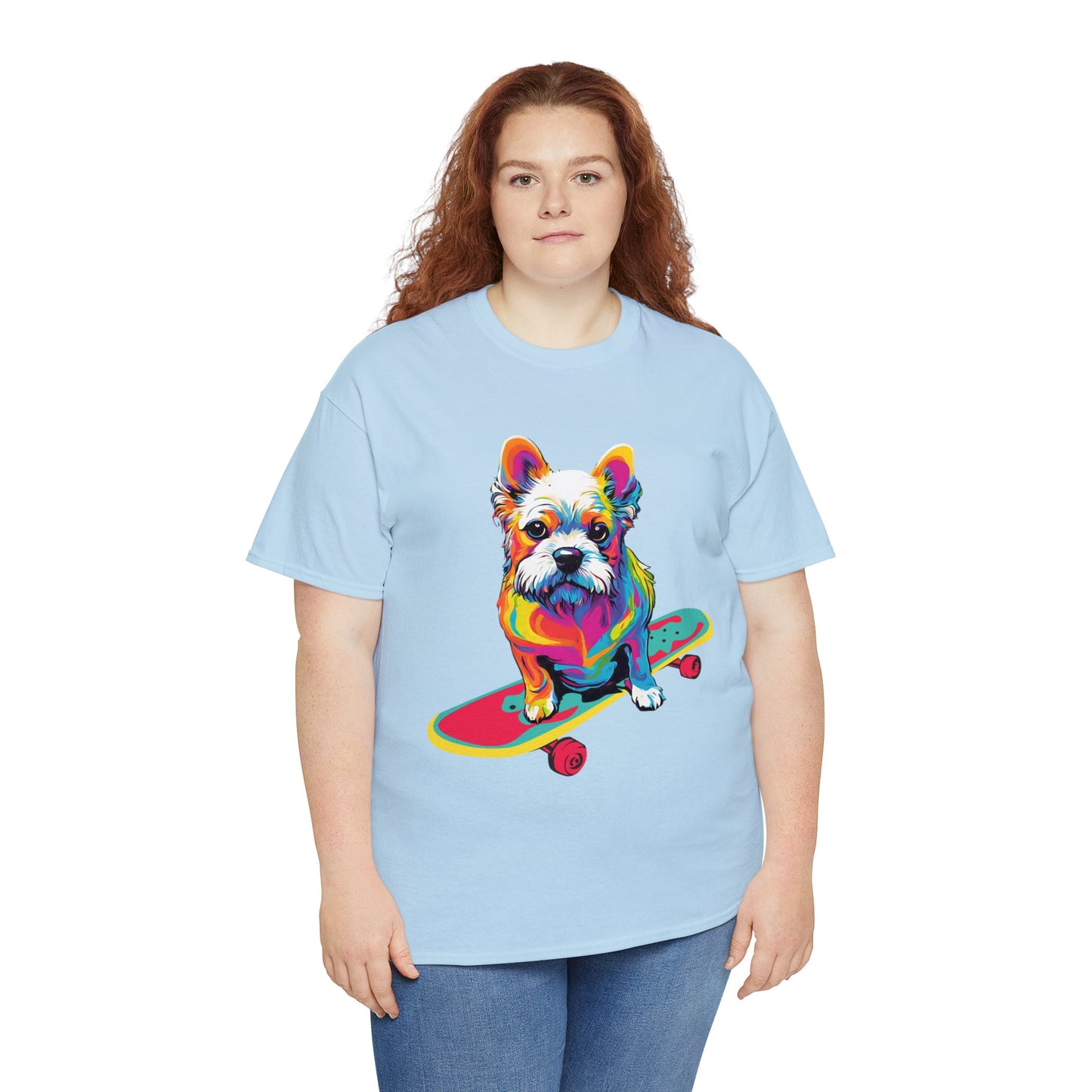 Paws on Wheels Pop Art Skateboarding Dog Tee Unisex Heavy Cotton Graphic Tee Kawaii Friends