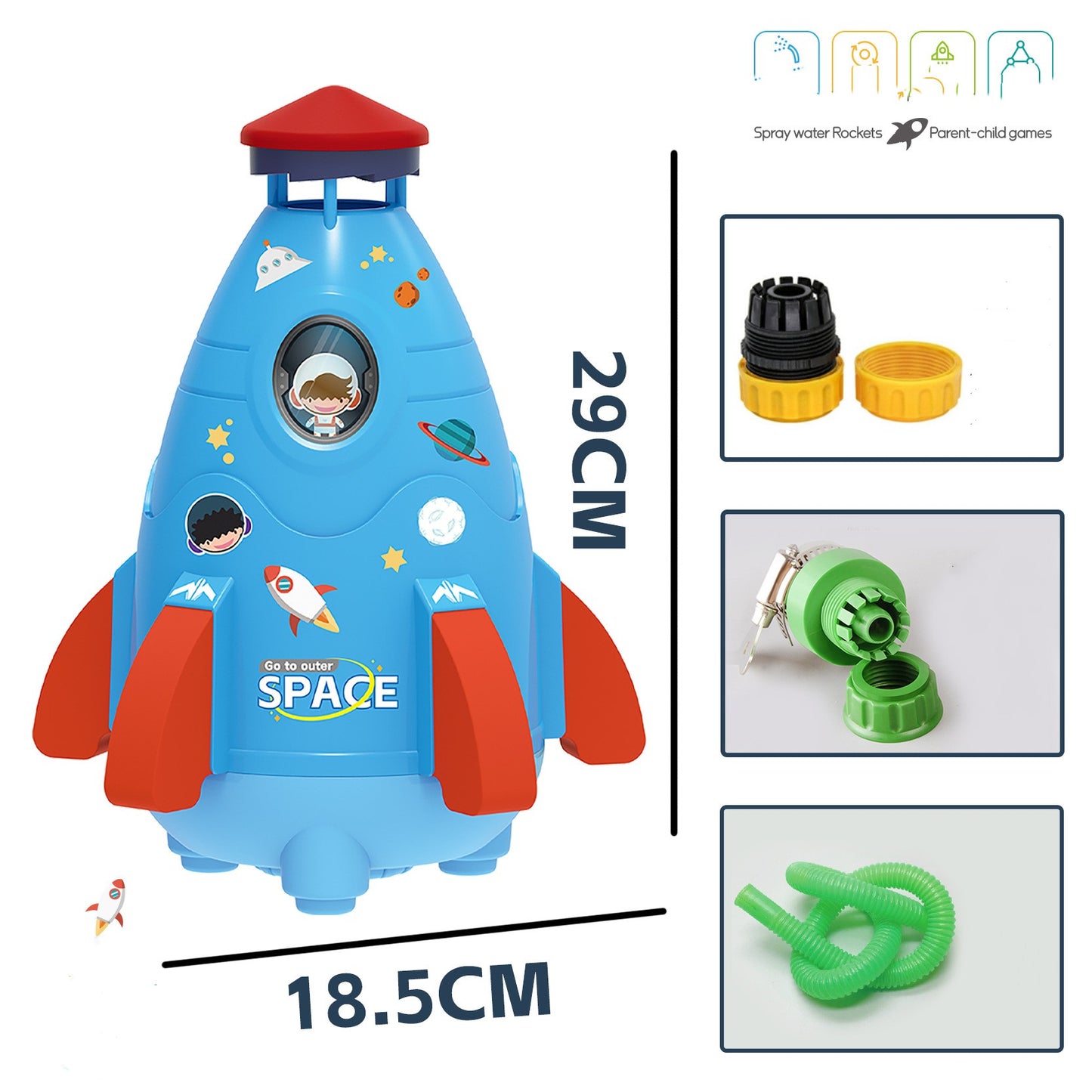 Kawaii Space Rocket Sprinkler Spinner Juguete de agua Niños Nuevo Cool