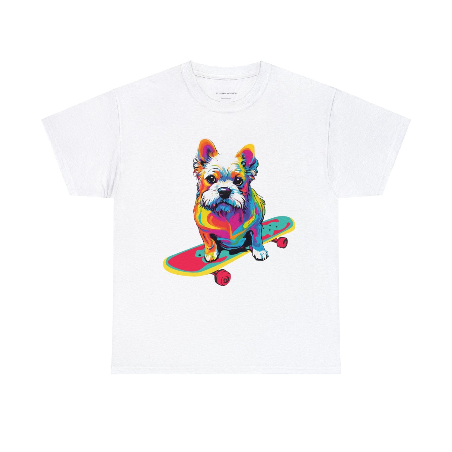 Paws on Wheels Pop Art Skateboarding Dog Tee Unisex Heavy Cotton Graphic Tee Kawaii Friends