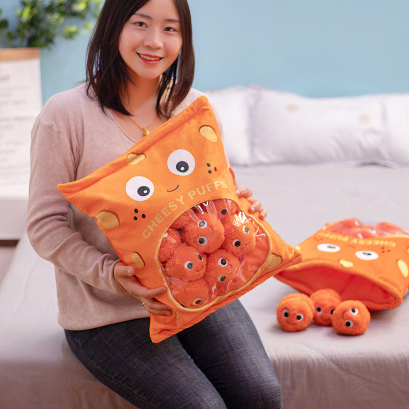 Kawaii Cheesy Puffs a Cute Snacks Bag Oreiller en peluche