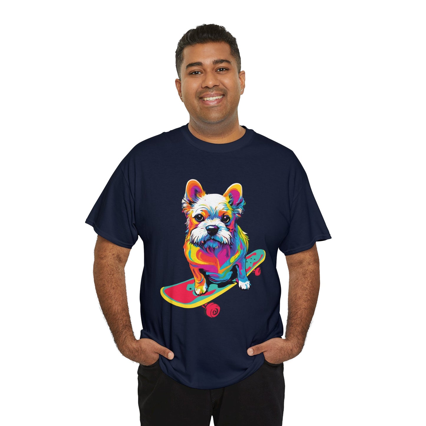 Paws on Wheels Pop Art Skateboarding Dog Tee Unisex Heavy Cotton Graphic Tee Kawaii Friends