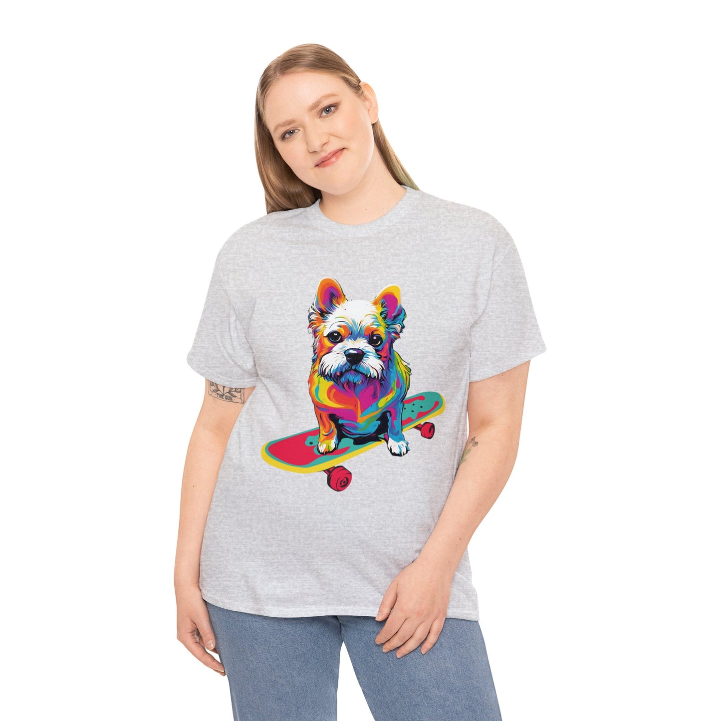 Paws on Wheels Pop Art Skateboarding Dog Tee Unisex Heavy Cotton Graphic Tee Kawaii Friends