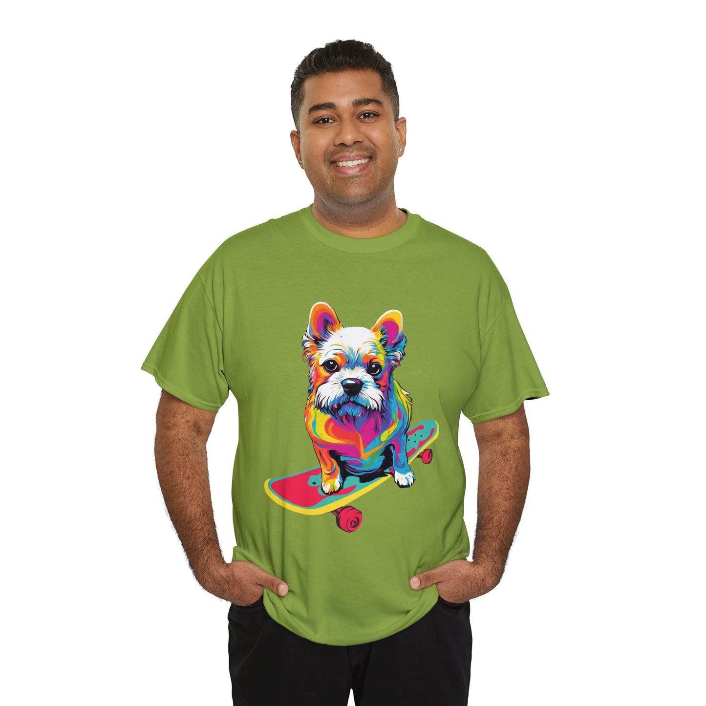 Paws on Wheels Pop Art Skateboarding Dog Tee Unisex Heavy Cotton Graphic Tee Kawaii Friends