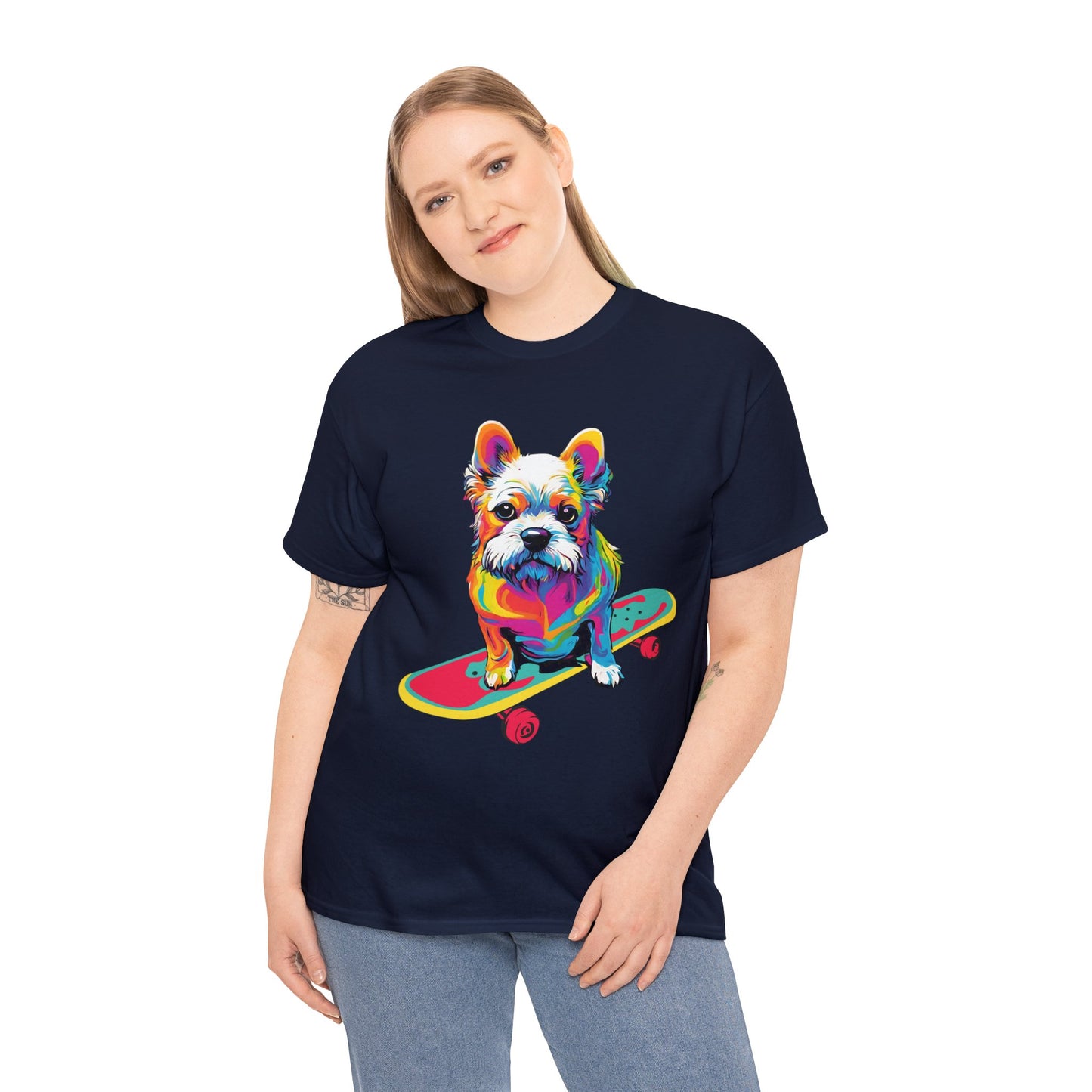 Paws on Wheels Pop Art Skateboarding Dog Tee Unisex Heavy Cotton Graphic Tee Kawaii Friends