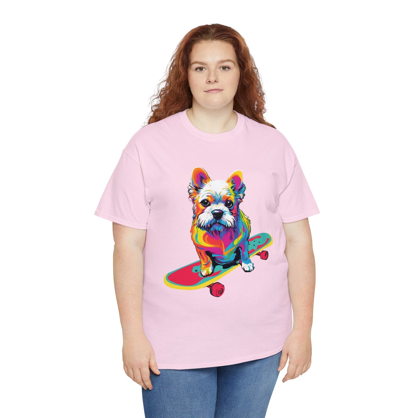 Paws on Wheels Pop Art Skateboarding Dog Tee Unisex Heavy Cotton Graphic Tee Kawaii Friends