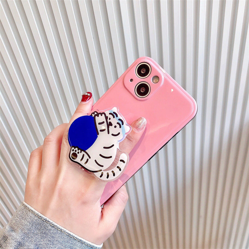Kawaii White Tiger Stand Solid Color Silicone Cute Phone Case