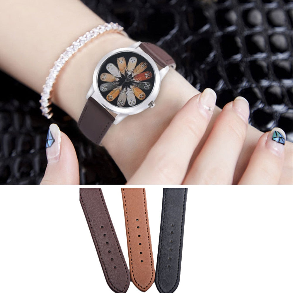 Kawaii Owl Feather Mujer Reloj Cuarzo Moda